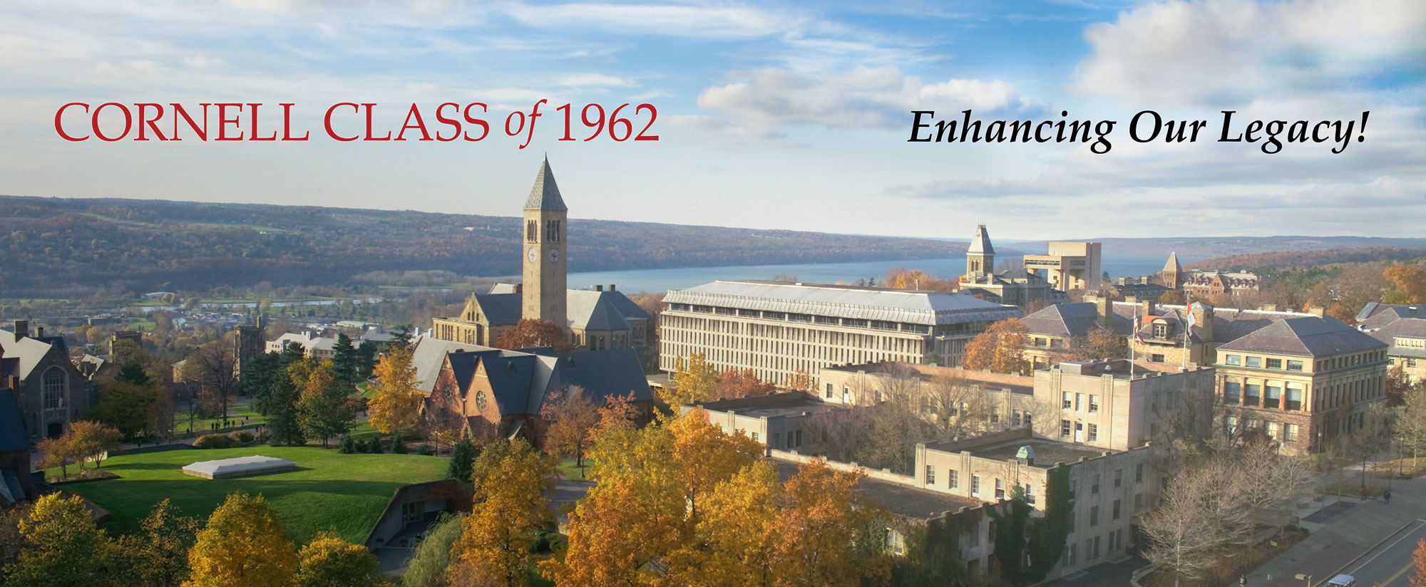 Cornell Campus overview with Cayuga Lake in the background